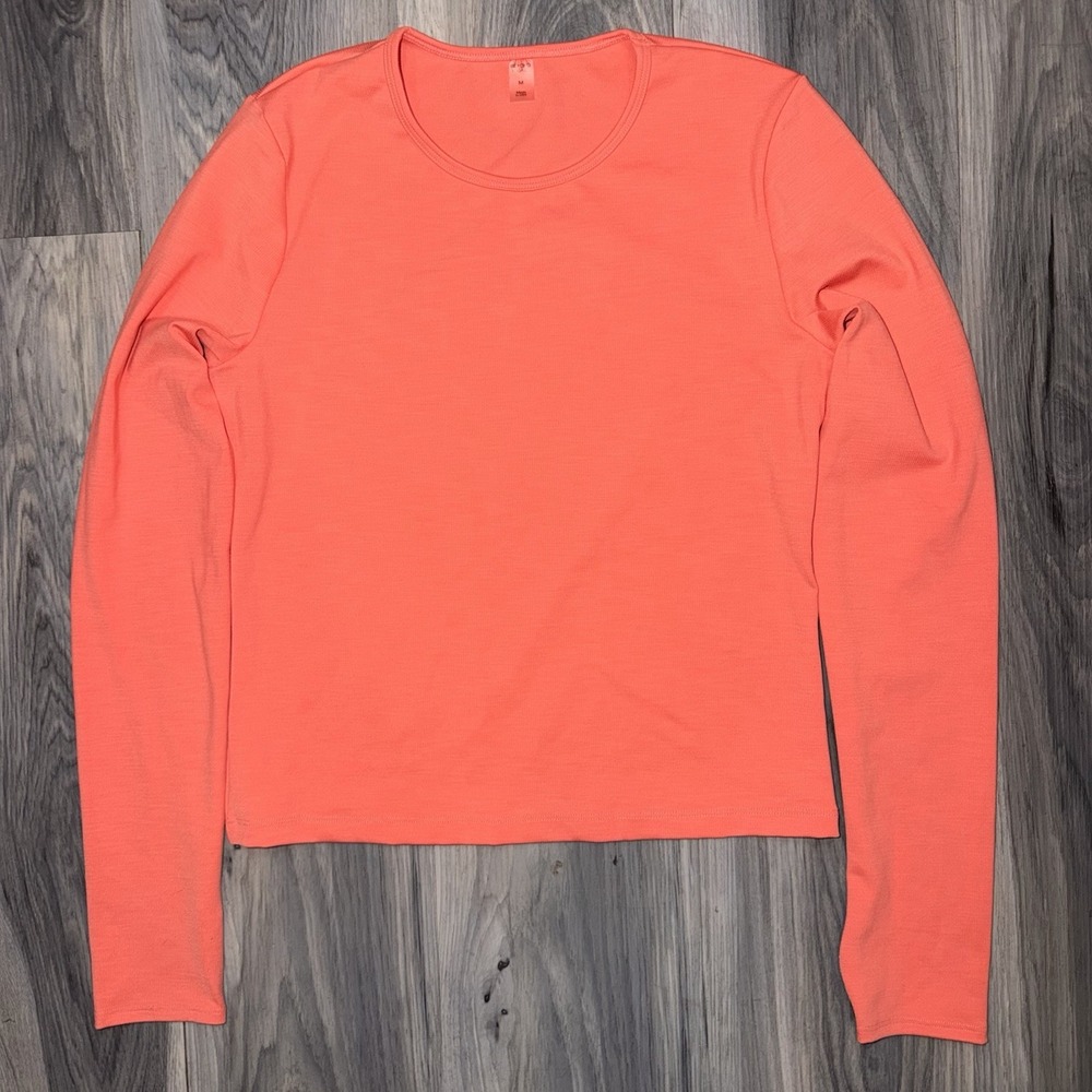 BEYOND YOGA Heather Rib Protect Me Sun Shirt HR7782 Long Sleeve Crew Coral M